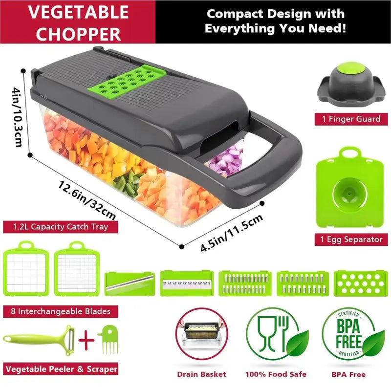 14 in 1 Multifunctional Vegetable Chopper - Kitchen Accessories for Cooking Prep, Grate Onions Quick, Onion & Potato Cut, Garlic Grater, Cutting Tool & Utensil Accessory