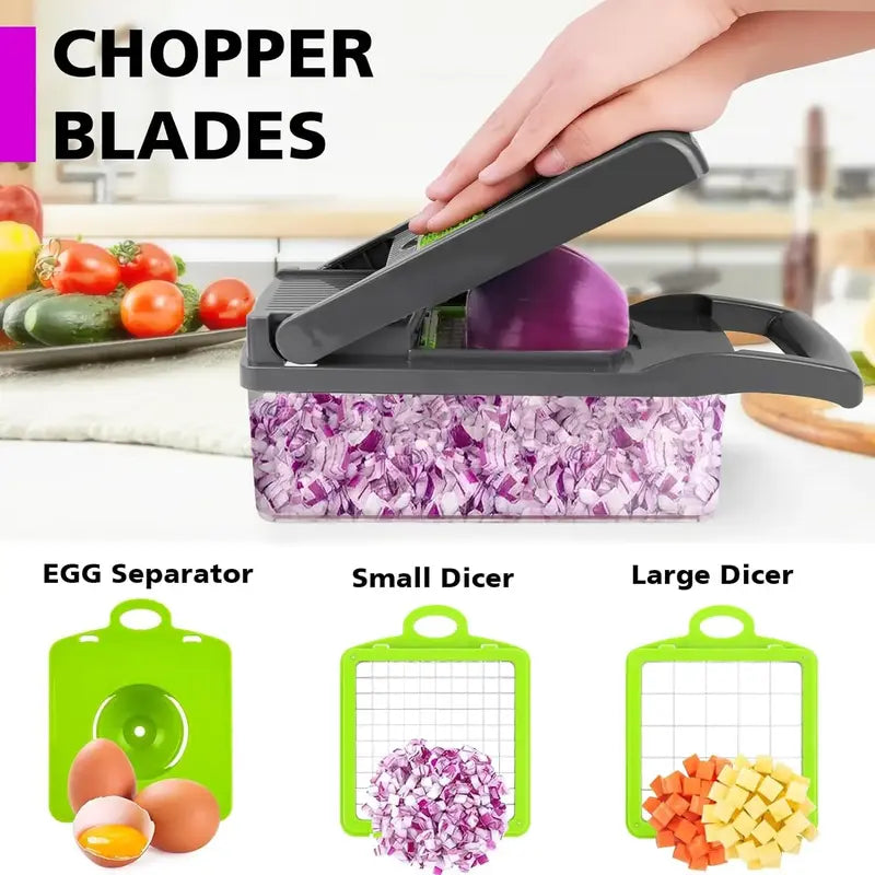 14 in 1 Multifunctional Vegetable Chopper - Kitchen Accessories for Cooking Prep, Grate Onions Quick, Onion & Potato Cut, Garlic Grater, Cutting Tool & Utensil Accessory